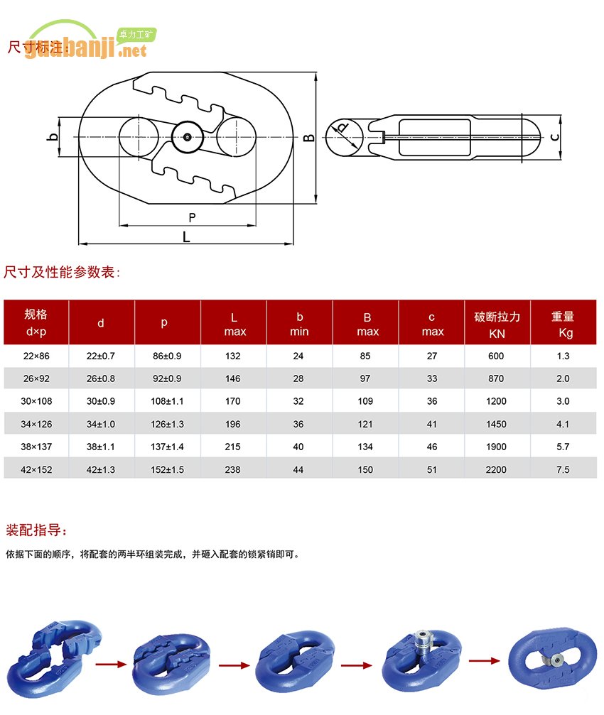 扁平弧齒型接鏈環 扁平環 弧齒環規格、尺寸、裝配指導